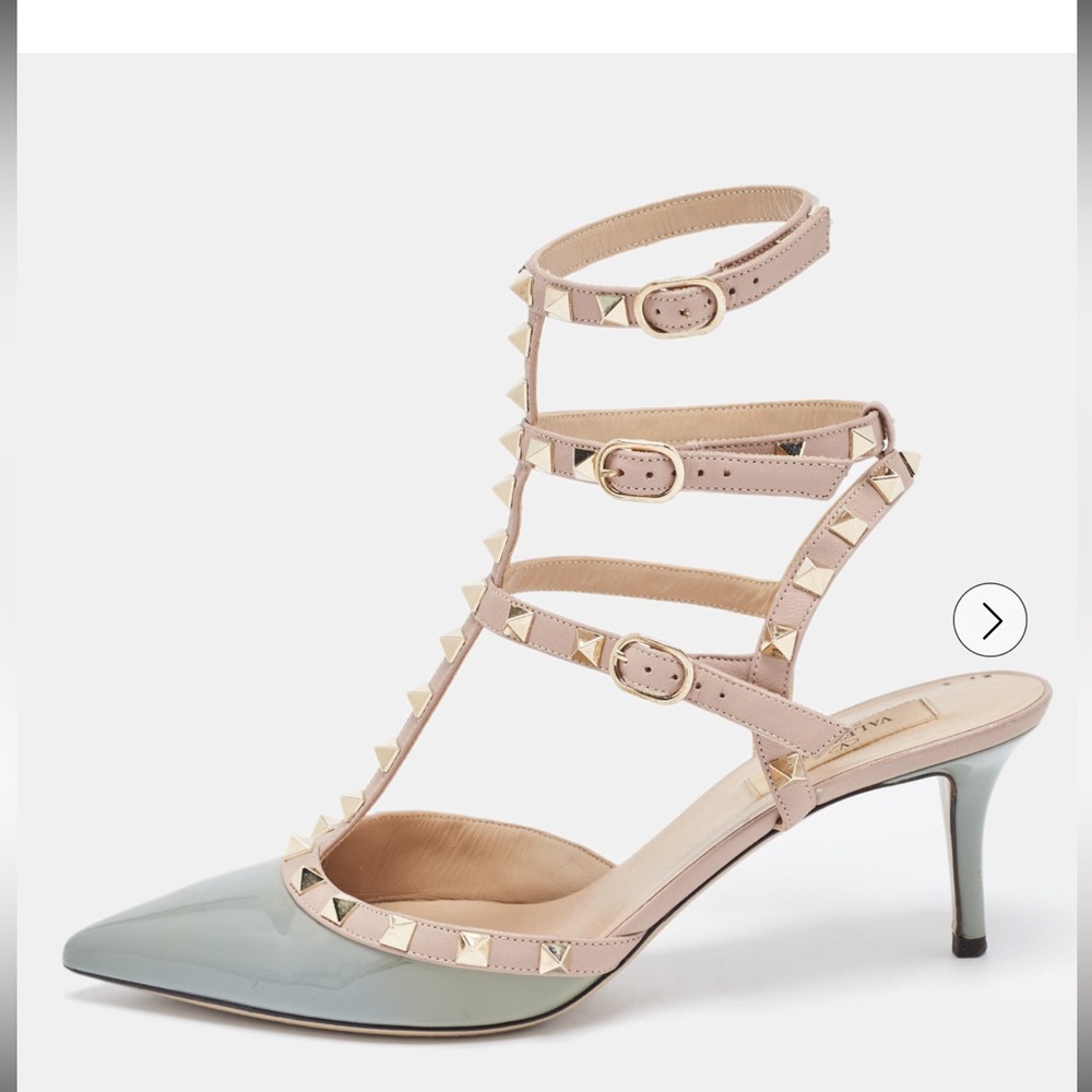Valentino in mint color Patent and Leather Rockstud Ankle Strap Pumps  39